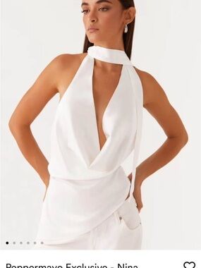 Peppermayo White Draped Halter Tie Top